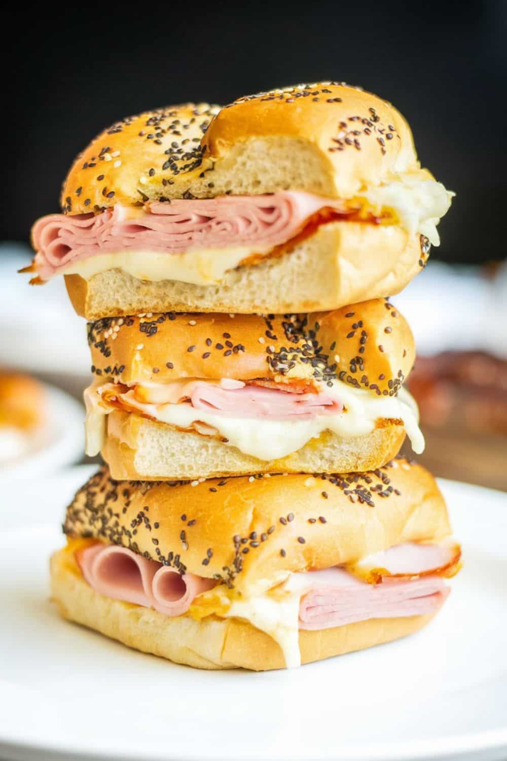 Ham and Cheese Breakfast Sliders stacked