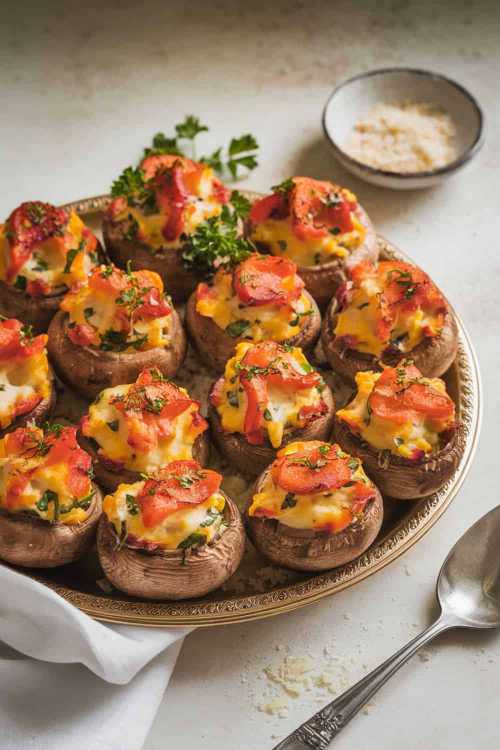 Pepper and Cheese Stuffed Mushrooms