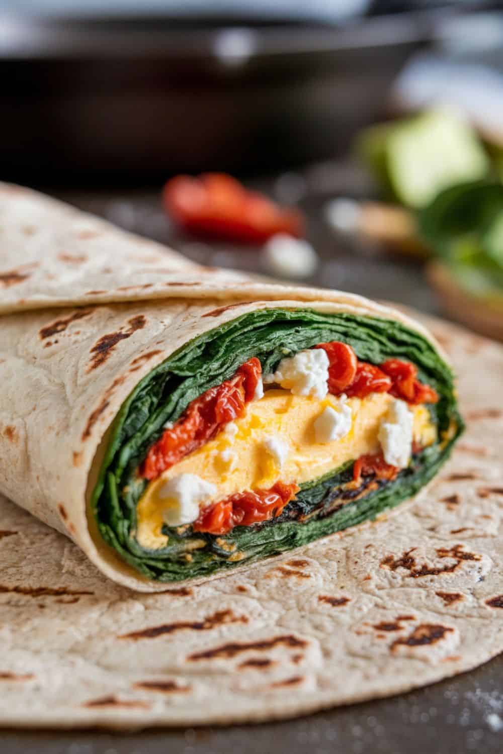 Spinach and Feta Breakfast Wrap closeup