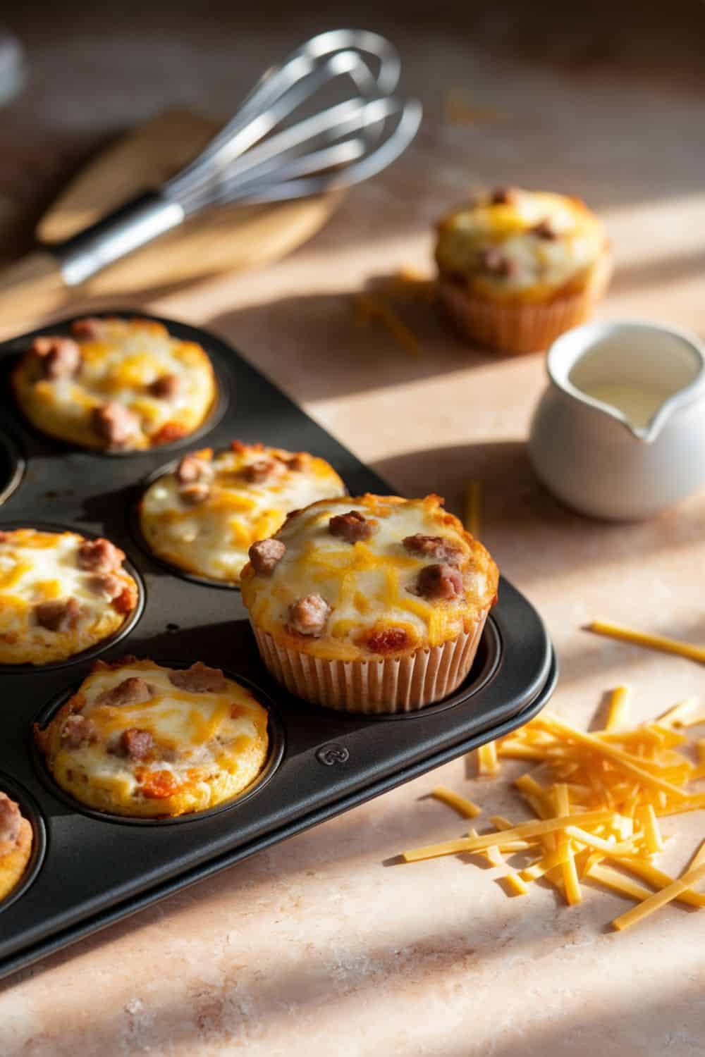 a-muffin-tin-filled-Sausage and Egg Muffins