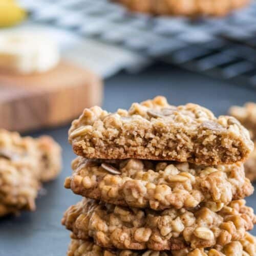 a stack of freshly baked 2 ingredient banana oat cookies