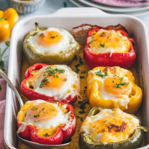 baking dish with Breakfast Stuffed Peppers