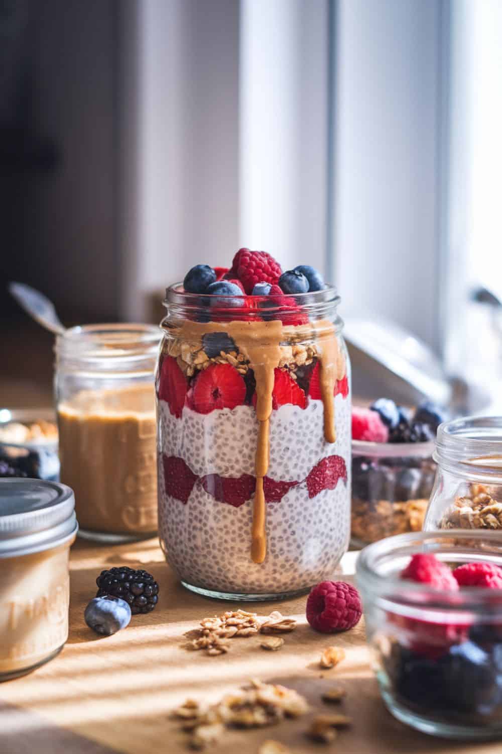 beautifully-layered-Almond Butter and Chia Seed Parfait