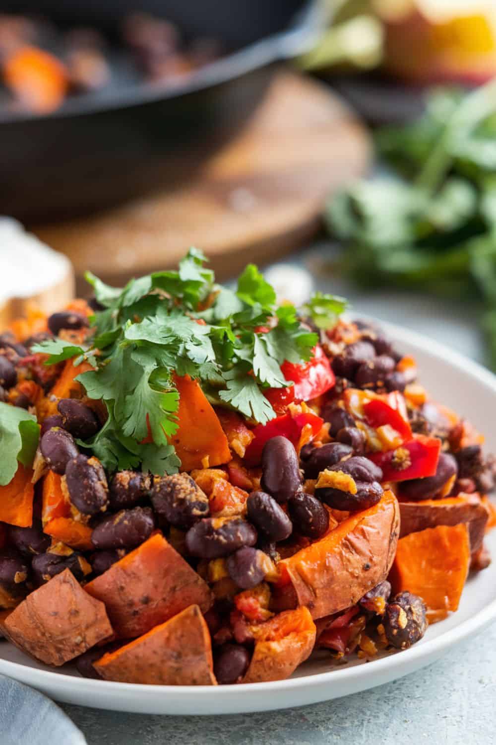 closeup of Sweet Potato and Black Bean Hash