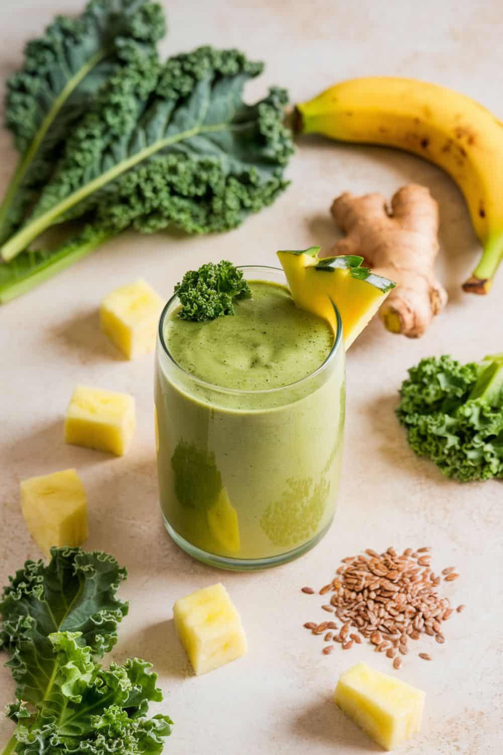 freshly-made-Green Smoothie with Kale and Pineapple