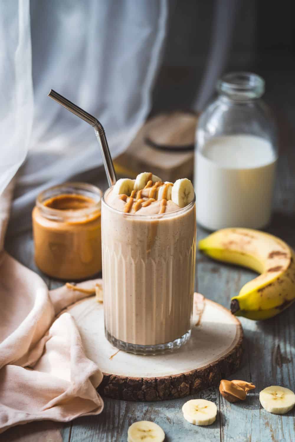 glass of Peanut Butter and Banana Smoothie