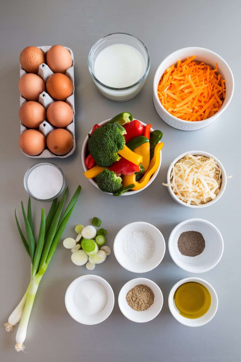 ingredients for veggie and cheese egg muffins