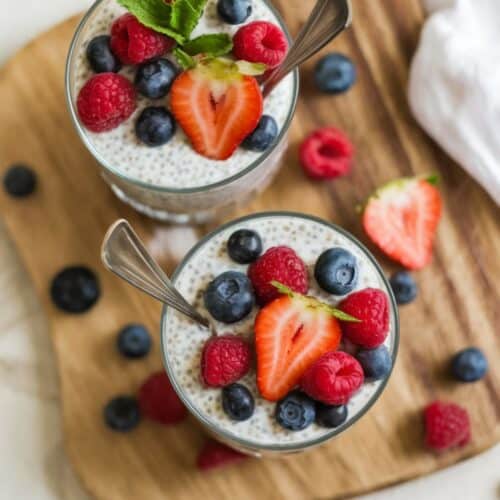 overhead photo of Chia Seed Pudding with Fresh Fruit