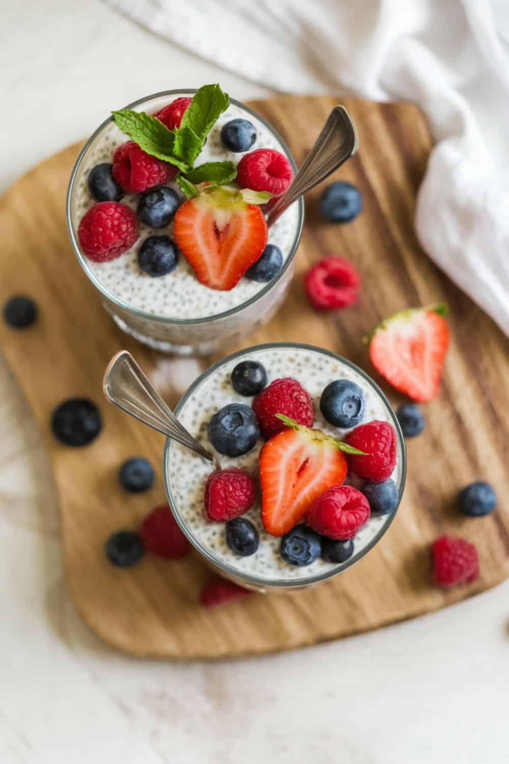 overhead photo of Chia Seed Pudding with Fresh Fruit