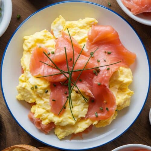 plate of Scrambled Eggs with Smoked Salmon