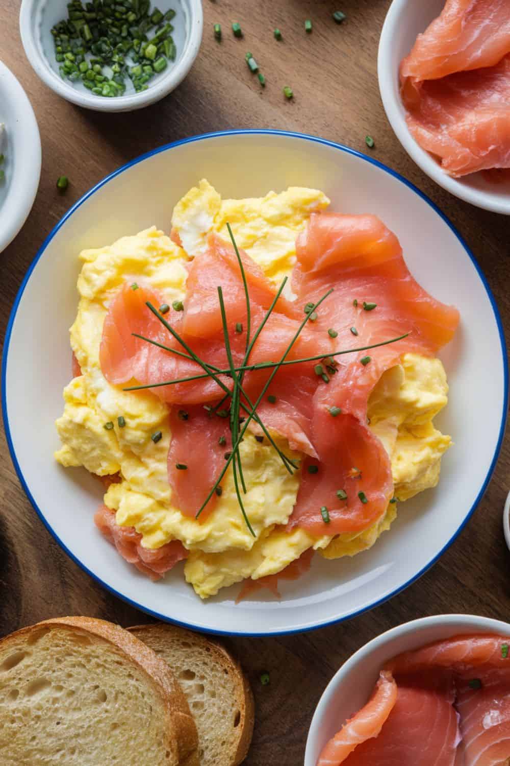 plate of Scrambled Eggs with Smoked Salmon