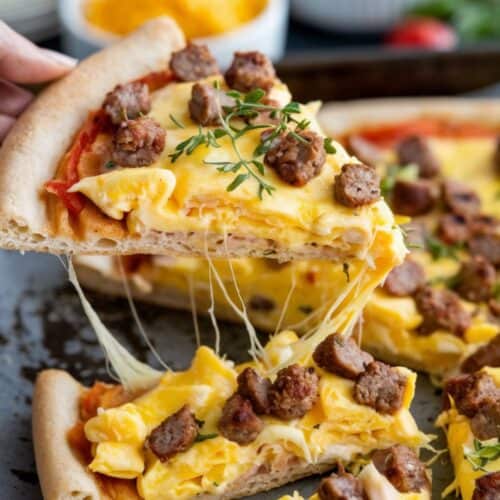 slice of Sausage and Egg Breakfast Pizza