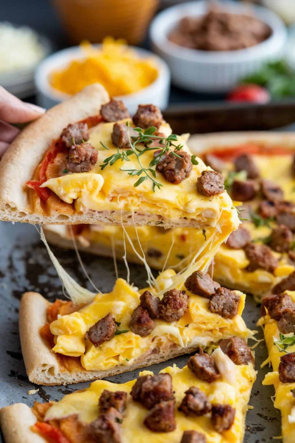 slice of Sausage and Egg Breakfast Pizza