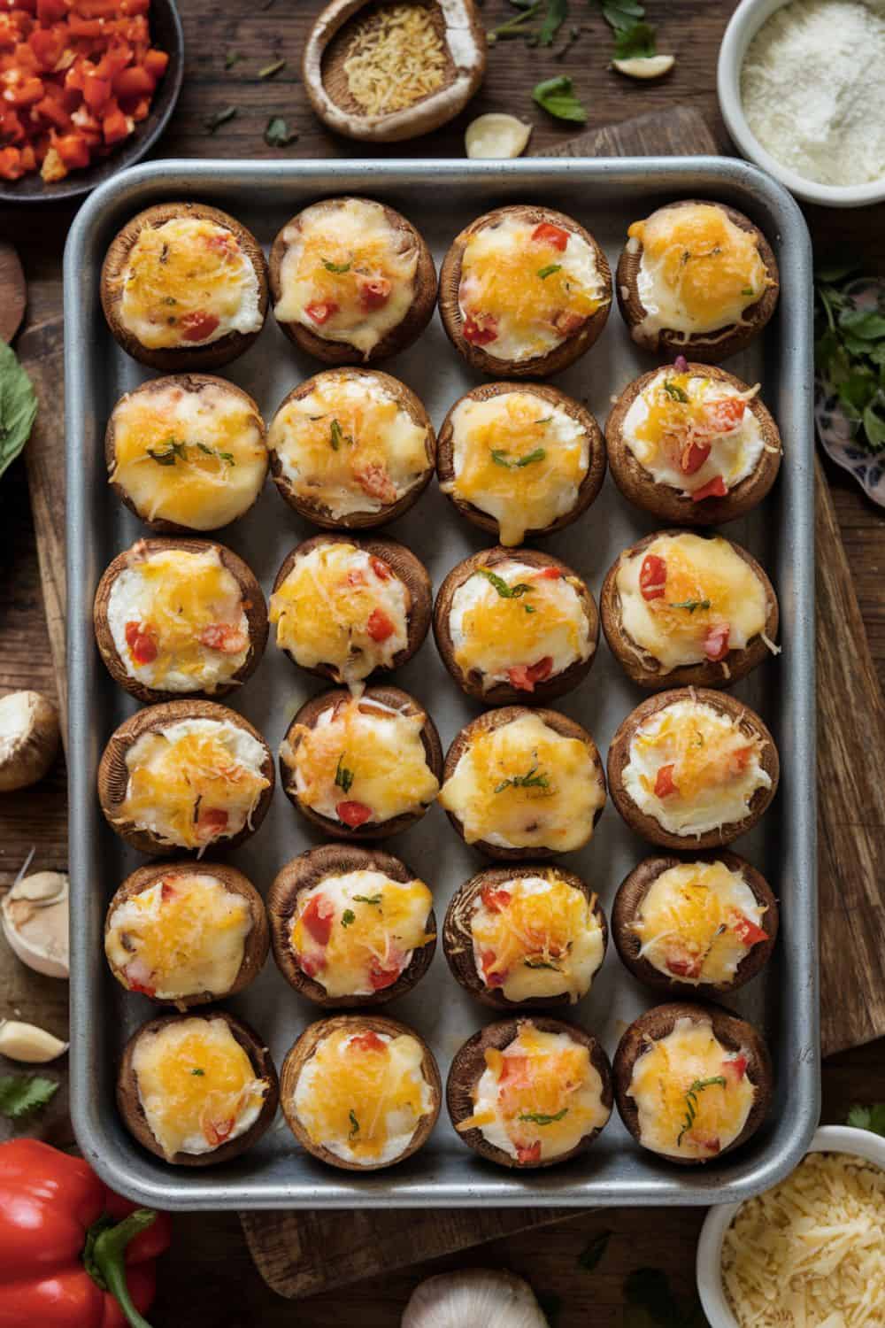 tray of Pepper and Cheese Stuffed Mushrooms