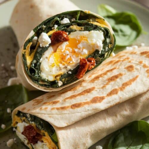 warm-and-hearty-Spinach and Feta Breakfast Wrap