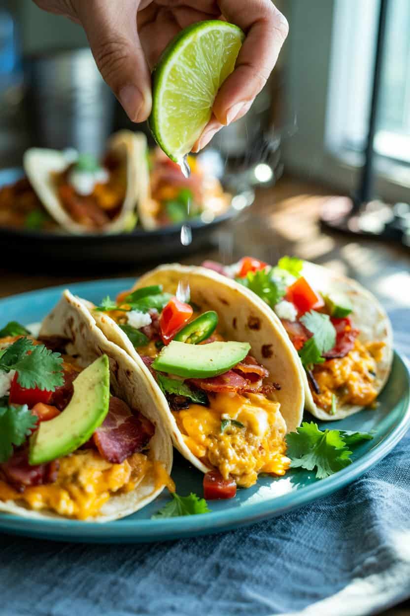 eggs and bacon breakfast tacos lime squeeze