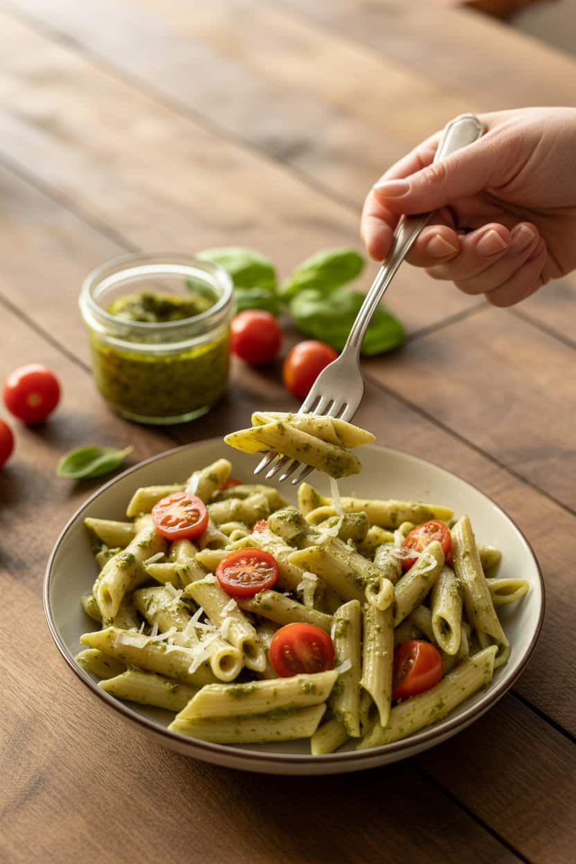 Pesto Pasta with Cherry Tomatoes
