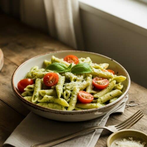 Pesto Pasta with Cherry Tomatoes