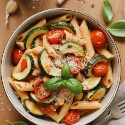 Roasted Zucchini and Tomato Pasta
