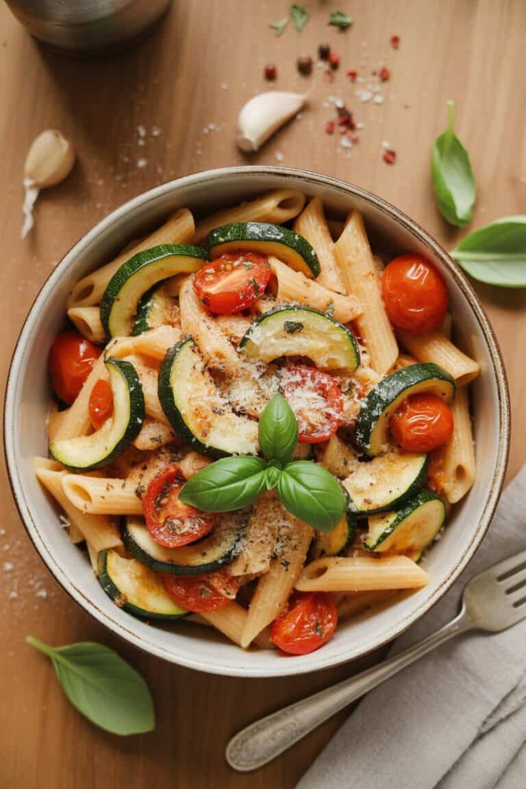 Roasted Zucchini and Tomato Pasta