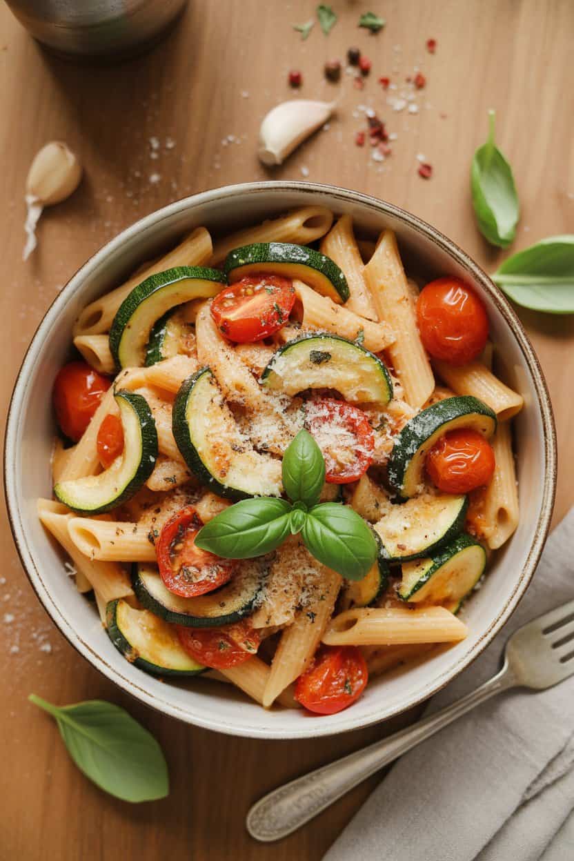 Roasted Zucchini and Tomato Pasta