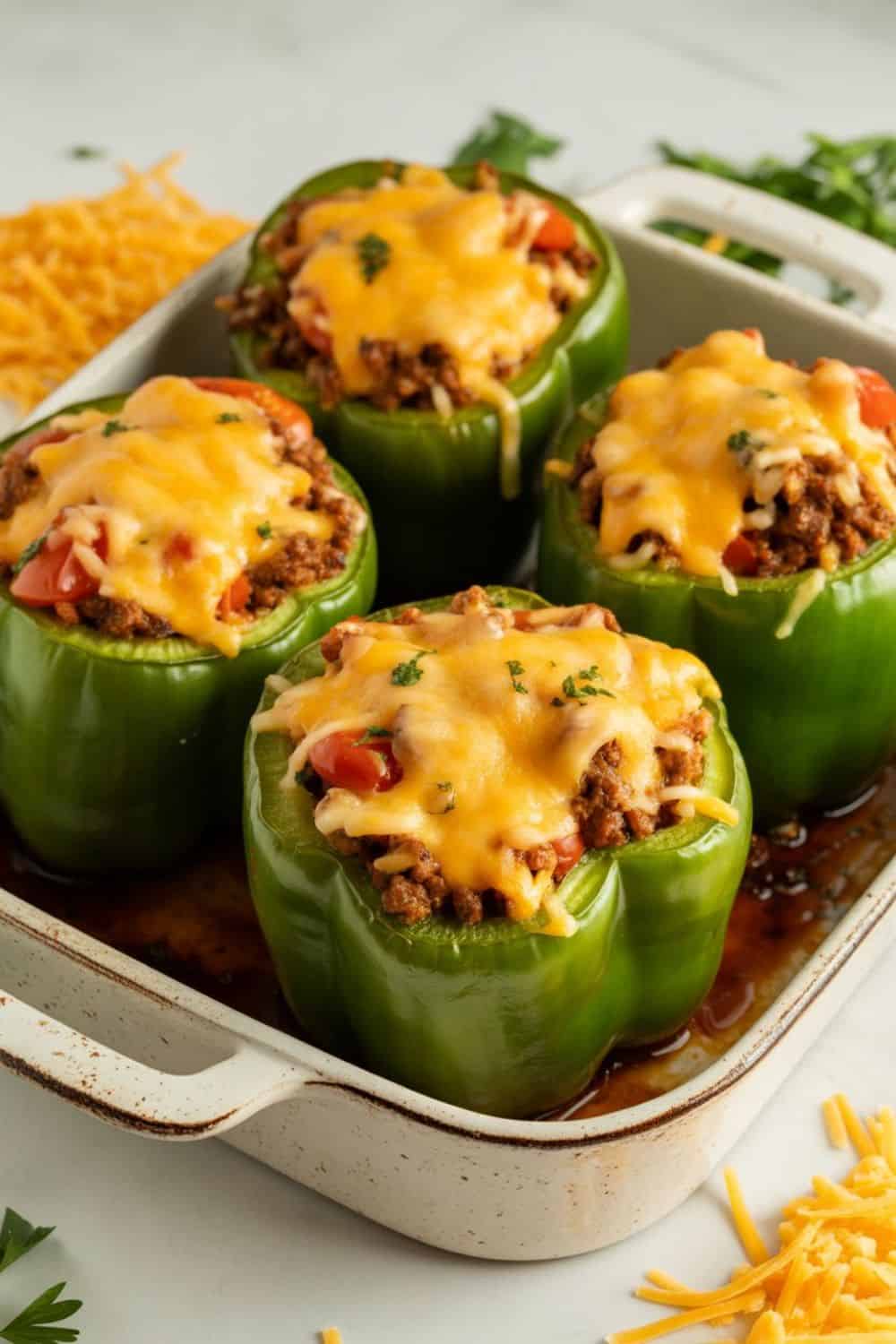 Stuffed Green Peppers with Ground Beef