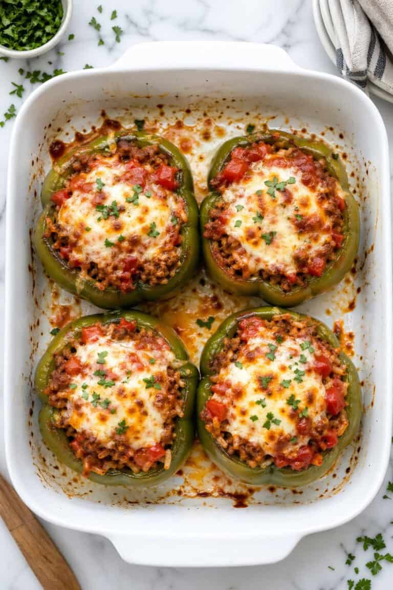 Stuffed Green Peppers with Ground Beef
