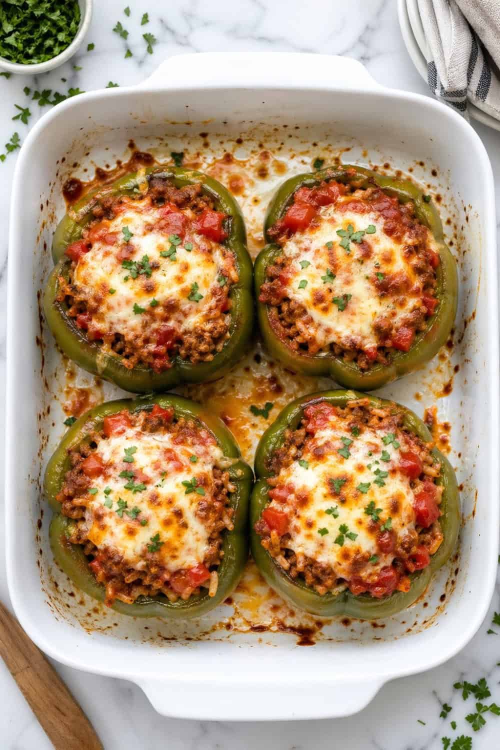 Stuffed Green Peppers with Ground Beef